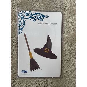 New Quickutz 4x4 Thin Metal Cutting Die Witch Hat & Broom Halloween